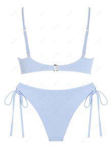 ZAFUL Textured Cinched Side Tank Style Bikini Swimwear In LIGHT BLUE