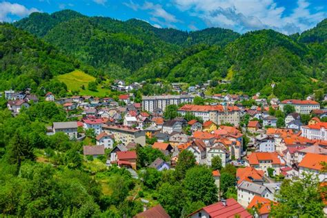 Aerial View Of Slovenian Town Idrija Stock Image Image Of Nature