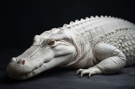 Premium Ai Image A White Alligator With A Red Nose Sits On A Black