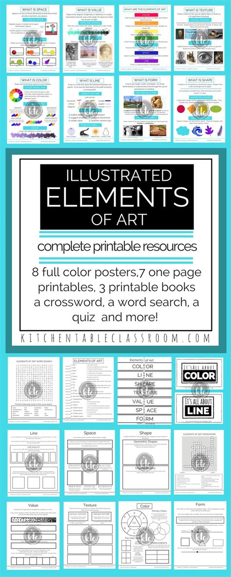 The Illustrated Elements Of Art Worksheet Is Shown In Blue And White