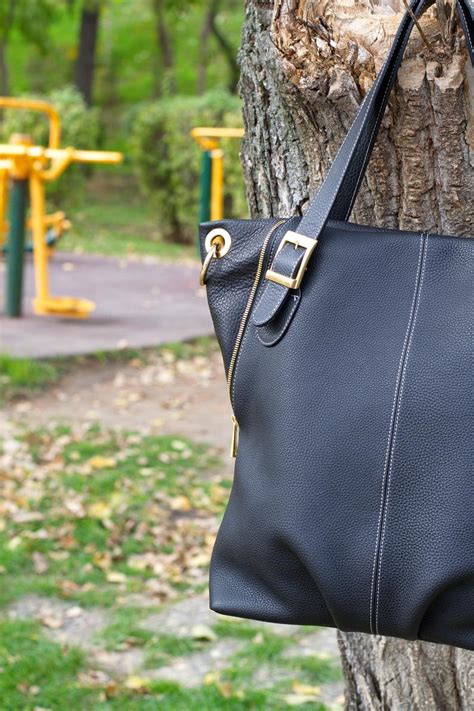 Black Leather Handbag Leather Tote Bag Soft Leather Bag Etsy