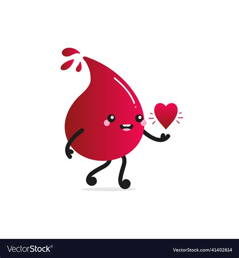 Red Blood Drop Character With Heart Royalty Free Vector