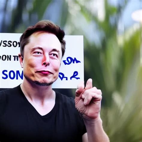 Krea A Medium Shot Photograph Of Elon Musk Holding A Sign With The