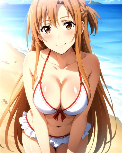 Hentai Eye Girl Alluring Asuna Sao Auburn Hair Beach Big Breasts