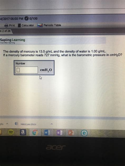 Solved The Density Of Mercury Is 13 5 G ML And The Densit Chegg