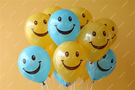 Minimalist Yellow Background With Smiley Face Balloons Joyful