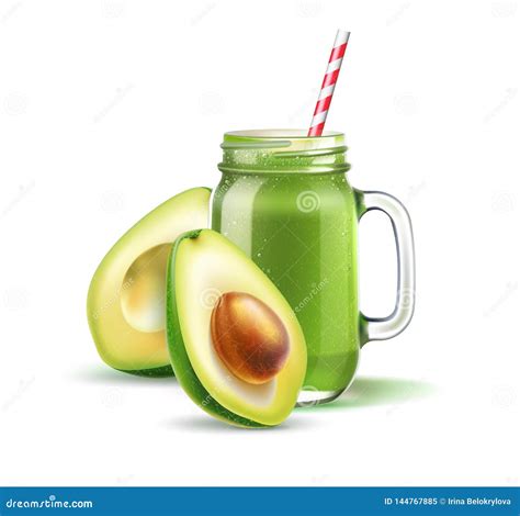 Vector Green Smoothie In Mason Jar With Straw Stock Vector