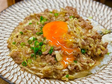 【レシピ】レンチン一発♬ひき肉とキャベツのあんかけ丼♬ しにゃごはん Blog