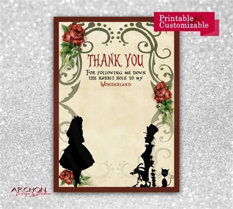 Alice In Wonderland Birthday Party Thank You Card Silhouette