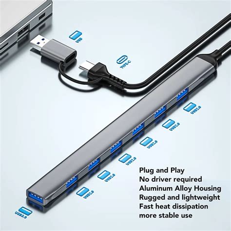 USB C + USB 3.0 to 7 USB Ports for MacBook Pro, iMac 2021, USB Splitter ...