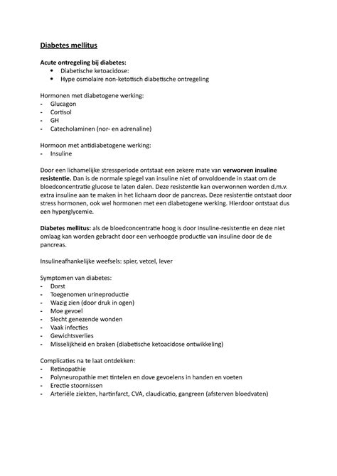 Samenvatting Compleet Diabetes Mellitus Diabetes Mellitus Acute