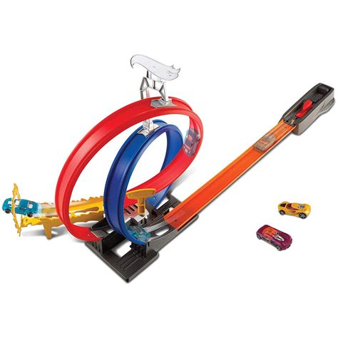 Hot Wheels Action Energy Track Set W Double Loop Three Car Set Blue Orange Brickseek