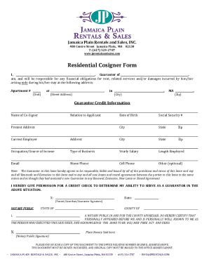 Fillable Online Residential Cosigner Form Fax Email Print Pdffiller