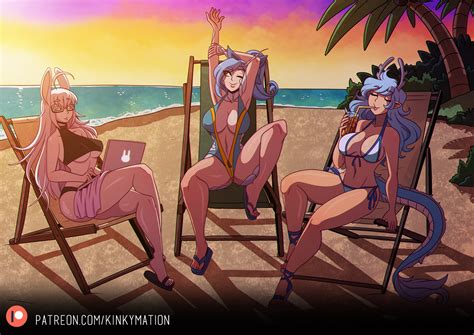 Relaxing At The Beach By Kinkymation Hentai Foundry