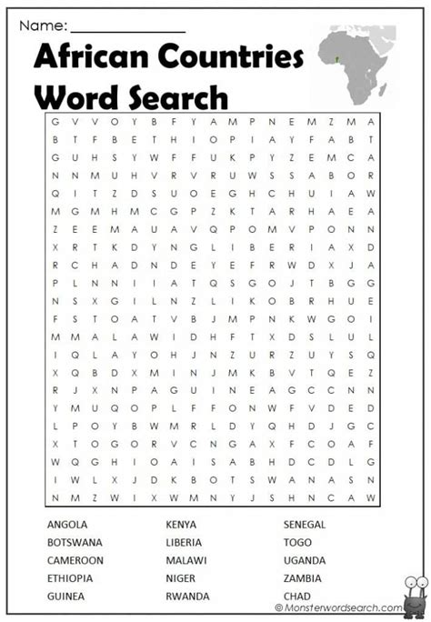 Africa Word Search Printable