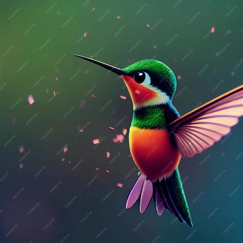 Lindo Pájaro Colibrí En Estilo De Dibujos Animados Con Ojos Grandes