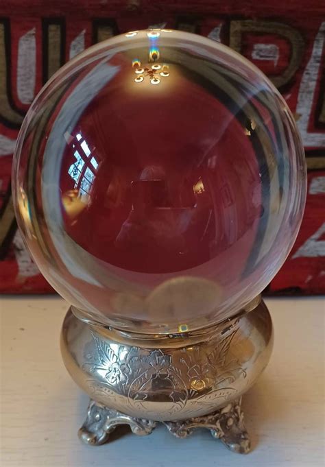 Large Vintage Crystal Ball Glass And Brass Stand Circa Etsy