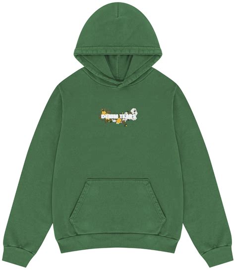 Embroidered Logo Hoodie Green Denim Tears