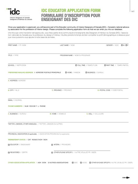 Fillable Online Idcanada Idc Educator Application Form Formulaire