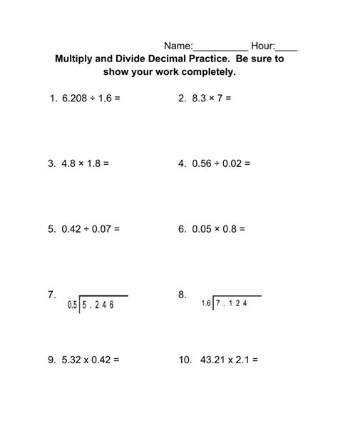 Multiplying And Dividing Decimals By Factors Of 10 Worksheets