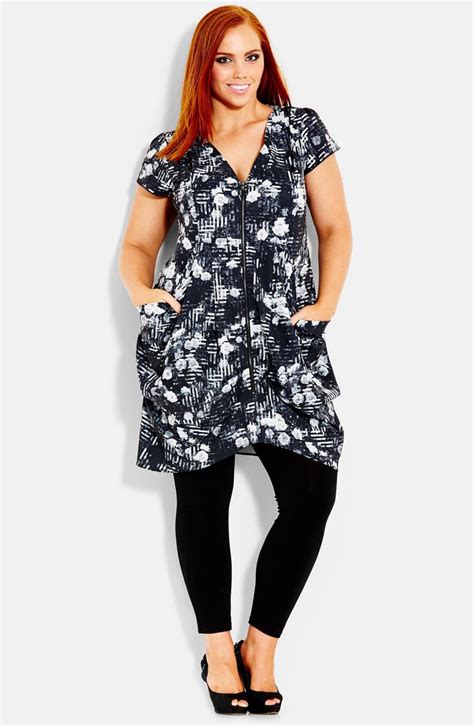 City Chic Print Front Zip Pleat Tunic Plus Size Nordstrom