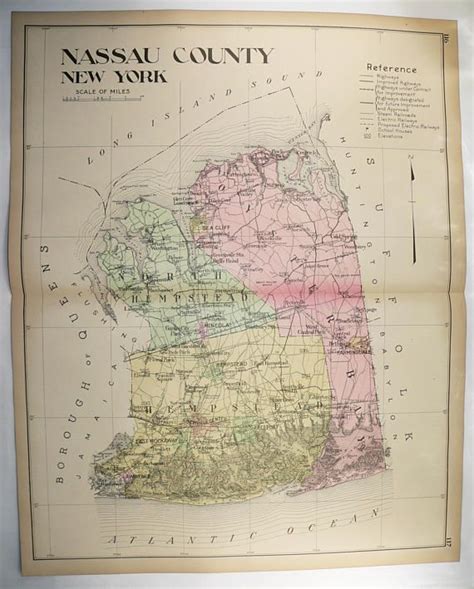 1912 Nassau County NY Map Original Large Map Genealogy | Etsy | Ny map ...