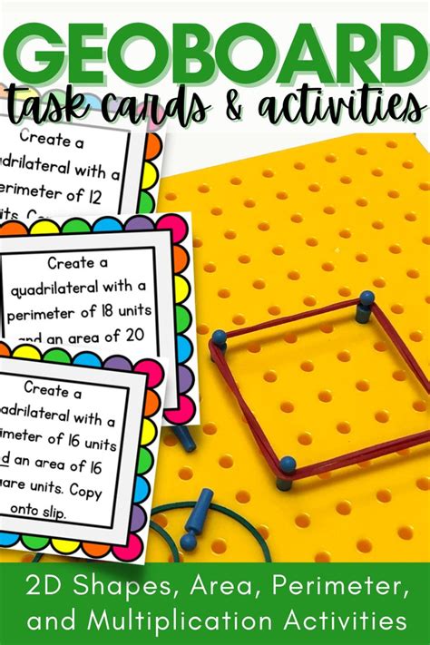 Geoboard Task Cards 2d Shapes Area Perimeter And Multiplication