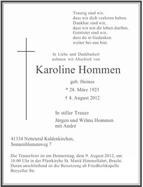 Alle Traueranzeigen F R Karoline Hommen Trauer Rp Online De