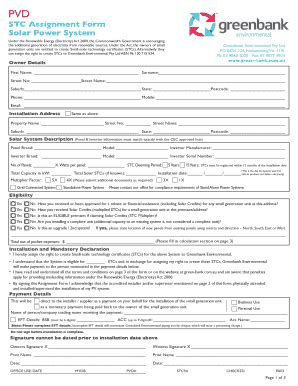 Fillable Online STC Assignment Form Solar Power System Greenbank