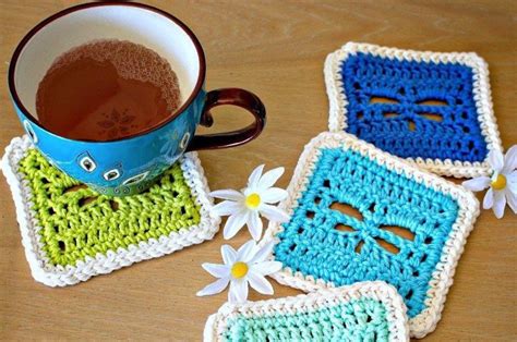 Drink Barware Coasters Set Of 4 Crochet Coasters Square Crochet