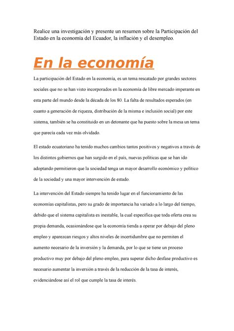 Participación del Estado en la economía del Ecuador Realice una