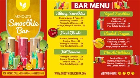 Red Smoothie Bar Menu Digital Display Templat Template Postermywall