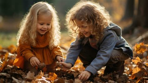 Children playing with fall leaves outside 29323734 Stock Photo at Vecteezy