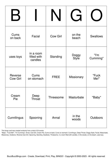 Sex Bingo Cards To Download Print And Customize