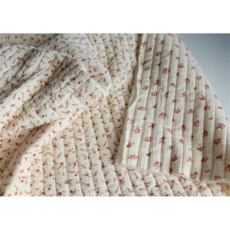 Tissu Matelass Double Gaze Coton Motif Feuilles Vintage Oeko Tex