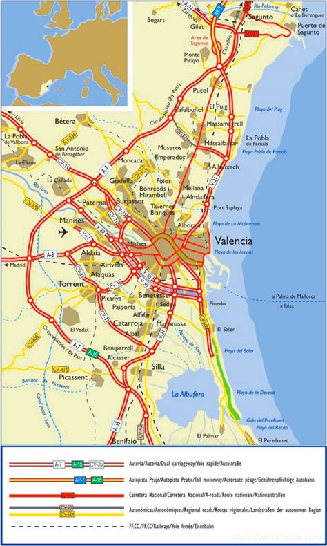 Valencia Area Road Map - Ontheworldmap.com