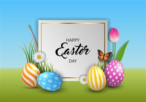 Premium Vector Easter Background With Colorful Eggs And Flowers