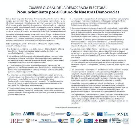 Pronunciamiento Por El Futuro De Nuestras Democracias Central Electoral