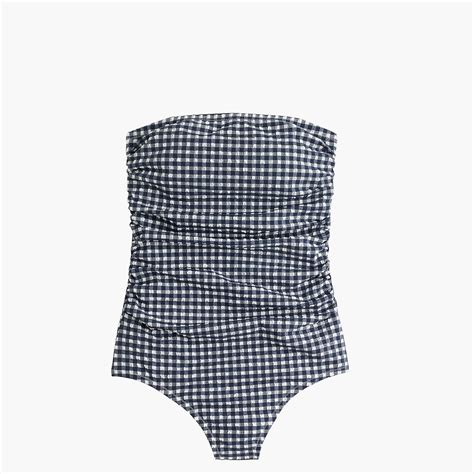 Shop The Womens Gingham Ruched Bandeau One Piece Swimsuit At J Crew