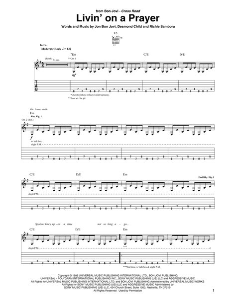 Livin On A Prayer By Bon Jovi Sheet Music For Guitar Tab At Sheet