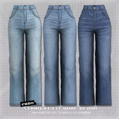 Straight Fit Wide Denim Euno Sims Sims 4 Clothing Sims 4 Mods