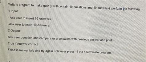 Solved Write C Program To Make Quiz It Will Contain 10