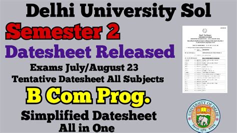 Du Sol B Prog L Simplified Datesheet L Semester L Exam July