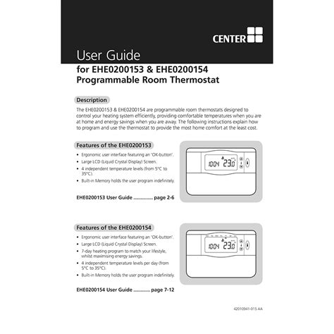 Center Cb 24 Hr Programmable Thermostat 340015 Manual