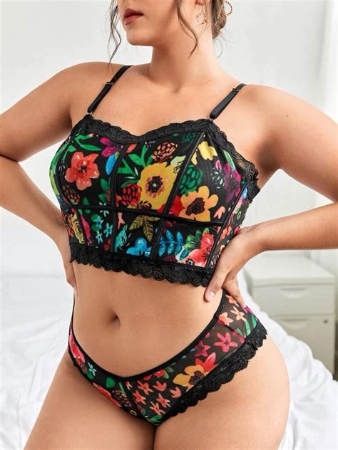 Plus Size Lace Trim Lingerie Set Plus Size Bra And Panty Set Etsy