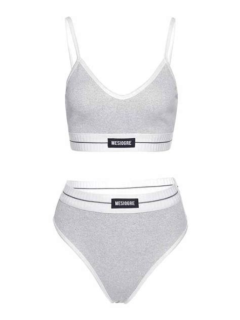 Emmiol Free Shipping Logo Patch Contrast Bikini Set Grey M In