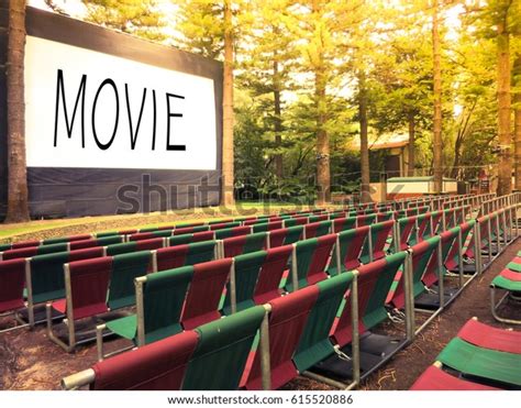 Outdoor Cinema Screen Movie Chair Garden Stock Photo Edit Now 615520886