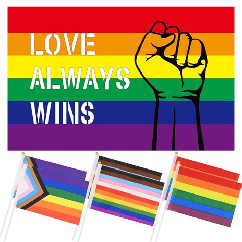 150 X 90 Cm LGBTQ Gay Pride Flag Und 14x21cm 18Pcs Pride Hand Flaggen