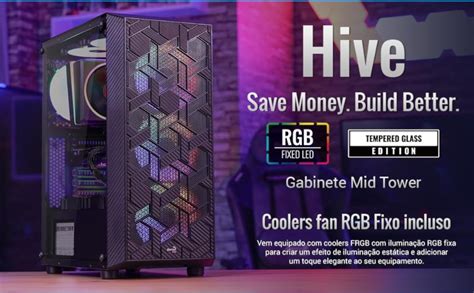 Gabinete Gamer Mid Tower Hive FRGB, Aerocool, AEROPGS-HIVE-G-BK-V3 ...