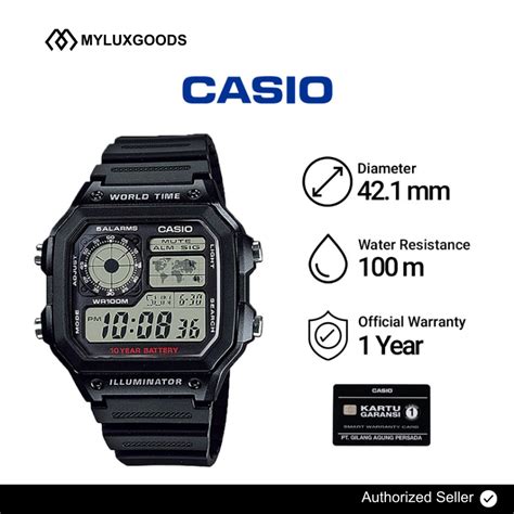 Jual Jam Tangan Pria Casio Ae Wh A Digital Dial Black Resin Strap